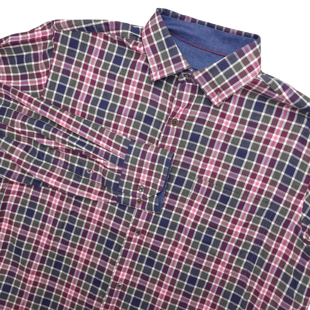 Bugatchi Classic Fit Shirt Mens L Multicolor Plaid Long Sleeve Button Up Cotton